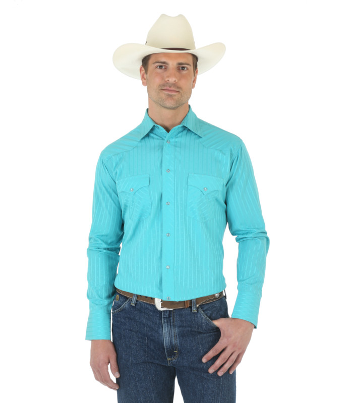 Wrangler Men's Long Sleeve Western Snap Dobby Stripe Shirt - Riley ...