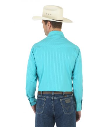 Wrangler Men's Western Sport Long Sleeve Stampede Shirt Turquoise