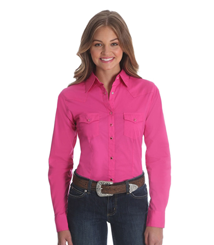 Wrangler® Women's Long Sleeve Solid Stretch Shirt - Riley & McCormick