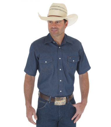 Wrangler Western Men's Cowboy Denim Short Sleeve Shirt Stampede