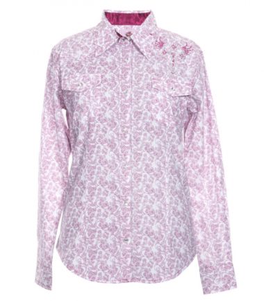 Western Pink Printed Ladies Long Sleeve Shirt Stampede