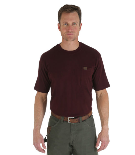 Wrangler Riggs Workwear Short Sleeve Pocket T Shirt Burgundy