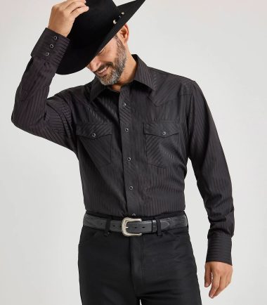 Wrangler Men's Long Sleeve Western Snap Black SUNDANCE Shirt