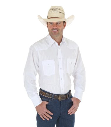 Wrangler Men's Long Sleeve Western Snap White SUNDANCE Shirt