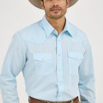 Wrangler Men's Long Sleeve Western Snap Blue SUNDANCE Shirt
