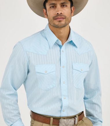 Wrangler Men's Long Sleeve Western Snap Blue SUNDANCE Shirt