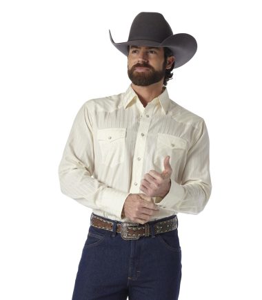 Wrangler Men's Long Sleeve Western Snap SUNDANCE Shirt ecru tan